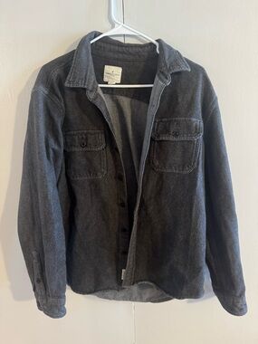American Eagle Outfitters Men's Gray Twill Button-Up Long Sleeve Shirt Size L